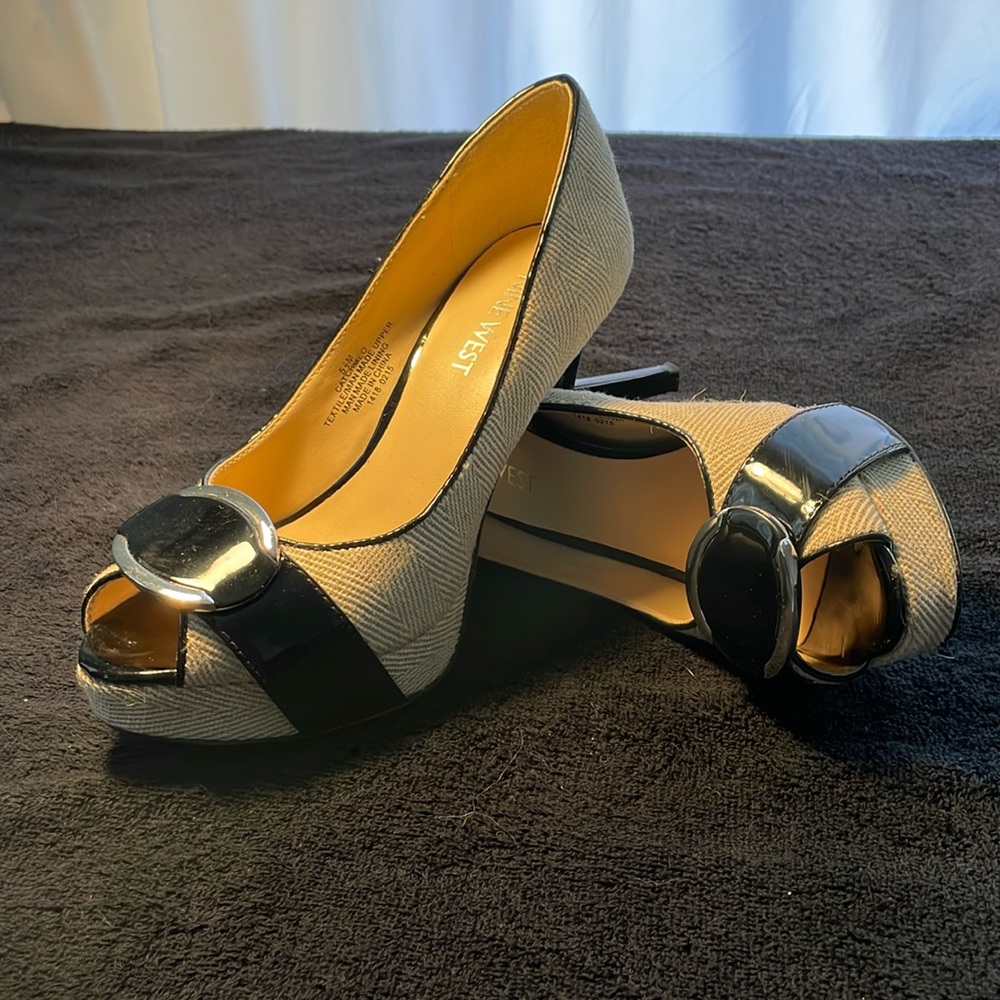 Nine West Tan and Paten leather Stilettos